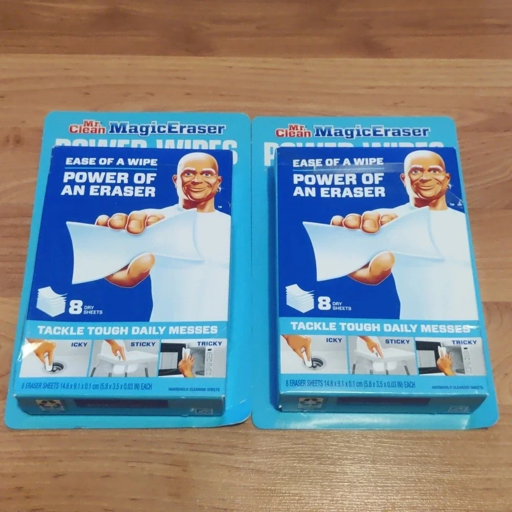 Mr. Clean Magic Eraser Power Wipes Thin Dry Sheets 8 Counts x 2 Boxes 16 Total